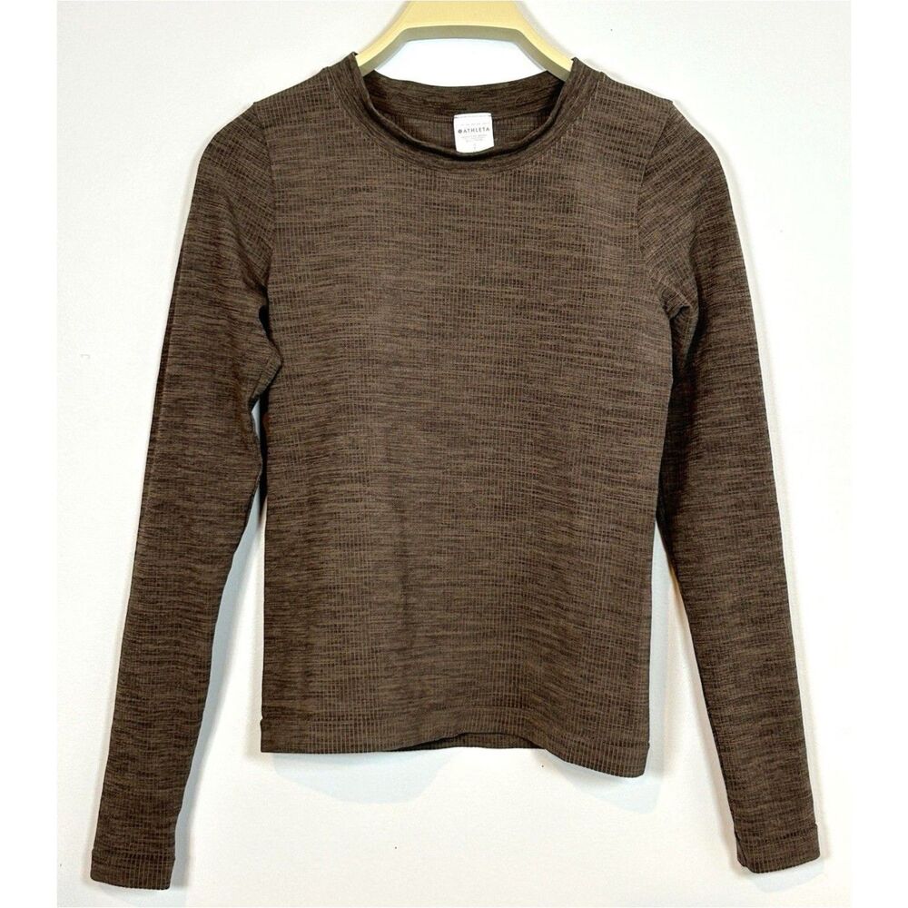 Athleta‎ Textured Pullover Top Womens Small Brown Long Sleeve Athletic Stretch